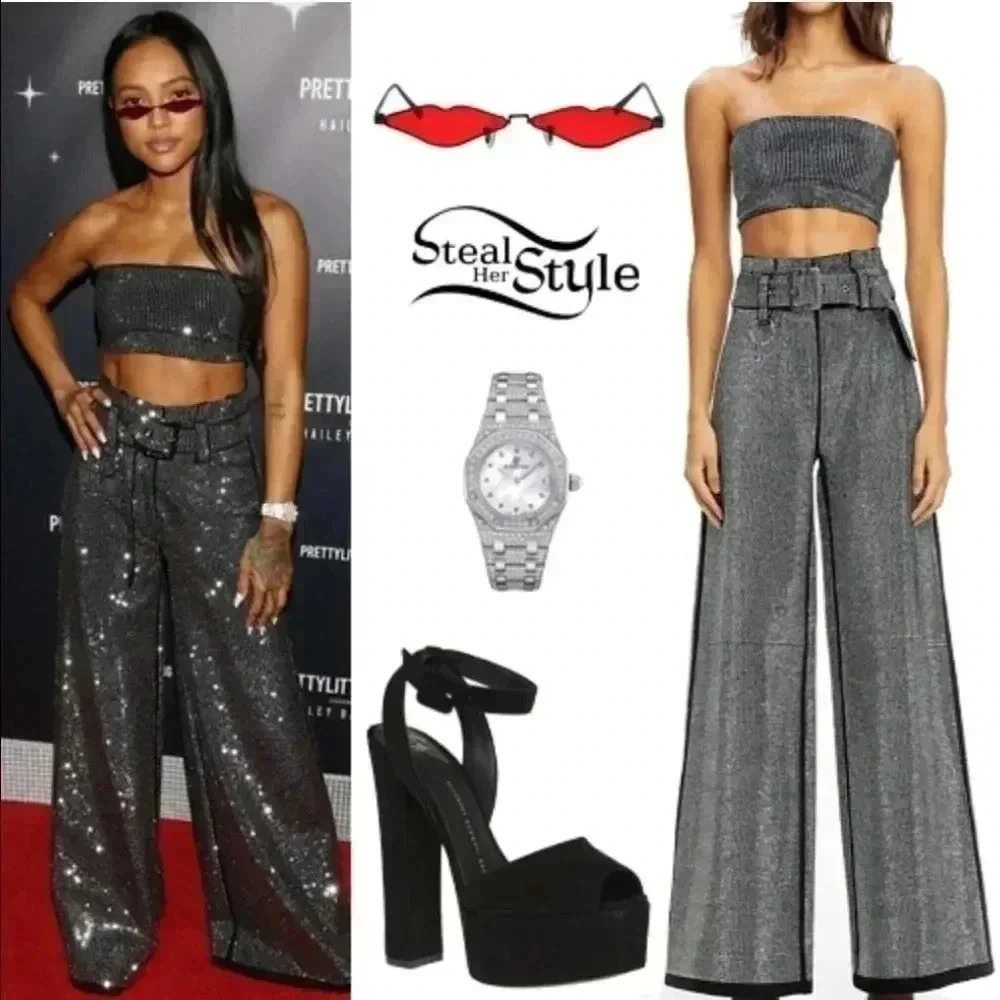 Rhinestone Wide leg Pants.  Brand new in the package.  Size small - Picture 2 of 10